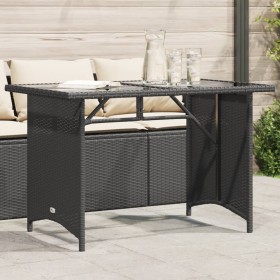 Mesa de jardín superficie de vidrio ratán PE negro 110x68x70 cm de vidaXL, Mesas de jardín - Ref: Foro24-366350, Precio: 97,6...