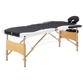 Camilla de masaje plegable 3 zonas madera negro y blanco