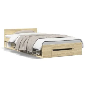 Sonoma oak engineered wood bed with drawer 90x190 cm by vidaXL, Beds and slatted bases - Ref: Foro24-3280785, Price: 127,38 €...