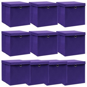 Cajas de almacenaje con tapas 10 uds tela morado 32x32x32 cm