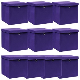 Storage boxes with lids 10 pcs purple fabric 32x32x32 cm by vidaXL, Storage baskets - Ref: Foro24-288356, Price: 63,43 €, Dis...