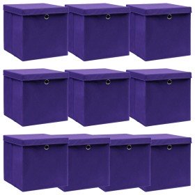 Cajas de almacenaje con tapas 10 uds tela morado 32x32x32 cm