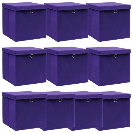 Aufbewahrungsboxen mit Deckel 10 Stück lila Stoff 32x32x32 cm von vidaXL, Aufbewahrungskörbe - Ref: Foro24-288356, Preis: 63,...