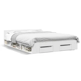 White engineered wood bed with drawers 120x190 cm by vidaXL, Beds and slatted bases - Ref: Foro24-3280776, Price: 202,48 €, D...