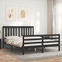 Estructura cama de matrimonio con cabecero madera maciza negro