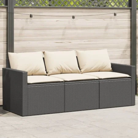 3-Sitzer-Gartensofa mit schwarzen synthetischen Rattankissen von vidaXL, Outdoor-Sofas - Ref: Foro24-366340, Preis: 205,32 €,...