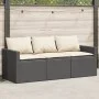 3-Sitzer-Gartensofa mit schwarzen synthetischen Rattankissen von vidaXL, Outdoor-Sofas - Ref: Foro24-366340, Preis: 205,32 €,...