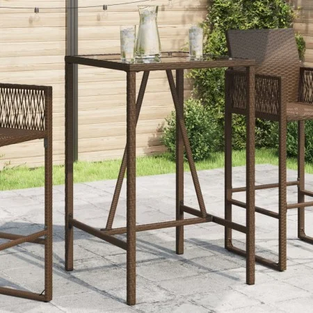 Brown synthetic rattan outdoor bar table 70x70x110 cm by vidaXL, Garden tables - Ref: Foro24-368694, Price: 128,11 €, Discoun...
