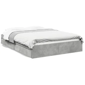 Concrete gray engineered wood bed with drawers 160x200 cm by vidaXL, Beds and slatted bases - Ref: Foro24-3280646, Price: 173...