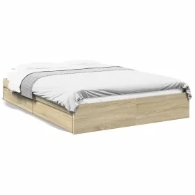 Sonoma oak engineered wood bed with drawers 150x200 cm by vidaXL, Beds and slatted bases - Ref: Foro24-3280652, Price: 171,17...