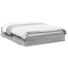 Sonoma gray engineered wood bed with drawers 140x190 cm by vidaXL, Beds and slatted bases - Ref: Foro24-3280690, Price: 166,4...