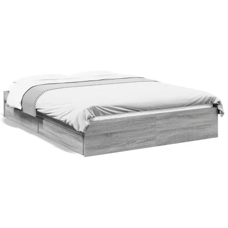 Cama con cajones madera ingeniería gris Sonoma 140x190 cm de vidaXL, Camas y somieres - Ref: Foro24-3280690, Precio: 168,48 €...