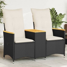 Sofá de jardín reclinable de 2 plazas con mesa ratán PE negro de vidaXL, Sofás de exterior - Ref: Foro24-365720, Precio: 212,...
