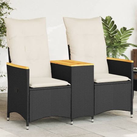 Sofá de jardín reclinable de 2 plazas con mesa ratán PE negro de vidaXL, Sofás de exterior - Ref: Foro24-365720, Precio: 212,...