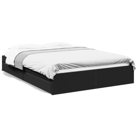Black engineered wood bed frame with drawers 160x200 cm by vidaXL, Beds and slatted bases - Ref: Foro24-3280644, Price: 195,6...