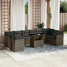 Gartensofagarnitur 11-teilig mit grauen Polstern aus synthetischem Rattan von vidaXL, Gartensets - Ref: Foro24-3266860, Preis...