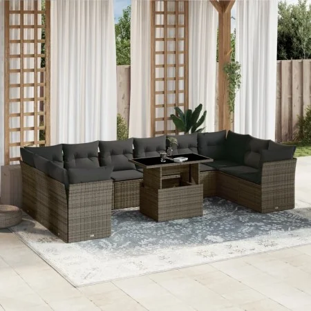 Gartensofagarnitur 11-teilig mit grauen Polstern aus synthetischem Rattan von vidaXL, Gartensets - Ref: Foro24-3266860, Preis...