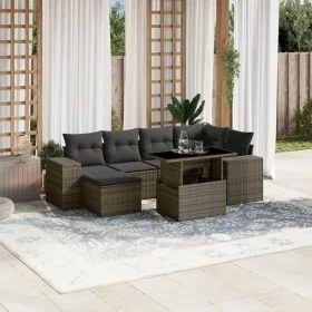 Gartensofagarnitur 7-teilig mit grauen Polstern aus synthetischem Rattan von vidaXL, Gartensets - Ref: Foro24-3269310, Preis:...