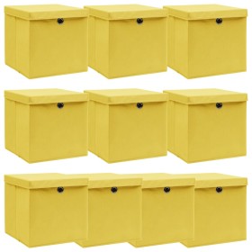 Storage boxes with lids 10 pcs yellow fabric 32x32x32 cm by vidaXL, Storage baskets - Ref: Foro24-288368, Price: 56,37 €, Dis...