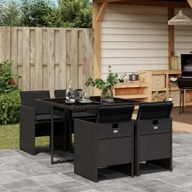 5-teiliges Gartenmöbel-Set mit schwarzen synthetischen Rattankissen von vidaXL, Gartensets - Ref: Foro24-3277662, Preis: 370,...