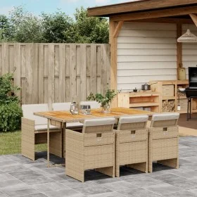 7-piece garden dining set with beige synthetic rattan cushions by vidaXL, Garden sets - Ref: Foro24-3277683, Price: 681,04 €,...