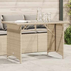 Mesa de jardín superficie de vidrio ratán PE beige 110x68x70 cm de vidaXL, Mesas de jardín - Ref: Foro24-366353, Precio: 100,...