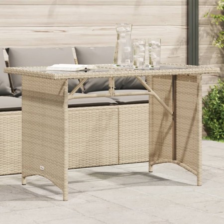 Garden table glass surface PE rattan beige 110x68x70 cm by vidaXL, Garden tables - Ref: Foro24-366353, Price: 100,26 €, Disco...
