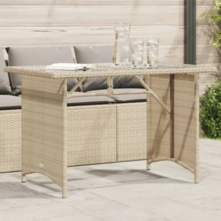 Mesa de jardín superficie de vidrio ratán PE beige 110x68x70 cm de vidaXL, Mesas de jardín - Ref: Foro24-366353, Precio: 97,6...