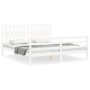 Double bed frame with white solid wood headboard by vidaXL, Beds and slatted bases - Ref: Foro24-3194327, Price: 181,50 €, Di...