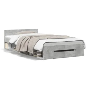 Concrete gray engineered wood bed with drawer 90x190 cm by vidaXL, Beds and slatted bases - Ref: Foro24-3280786, Price: 127,2...