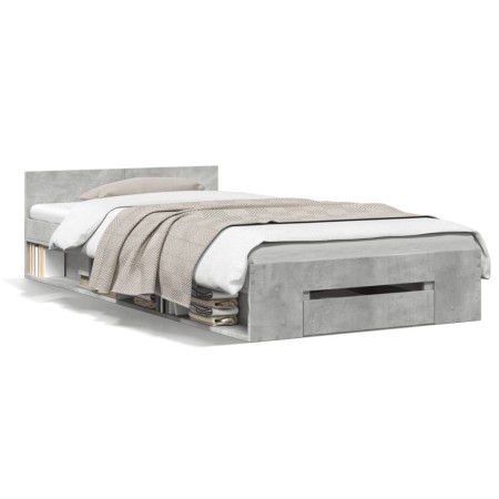 Concrete gray engineered wood bed with drawer 90x190 cm by vidaXL, Beds and slatted bases - Ref: Foro24-3280786, Price: 128,1...