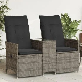 Sofá de jardín reclinable de 2 plazas con mesa ratán PE gris de vidaXL, Sofás de exterior - Ref: Foro24-365712, Precio: 241,3...