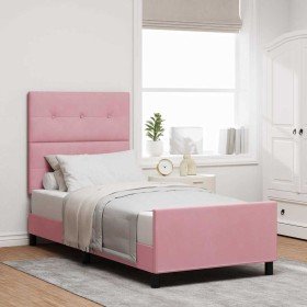 Estructura de cama con cabecera Rosa 90 x 190 cm Terciopelo Estructura de cama con cabecera Rosa 90 x 190 cm Terciopelo