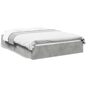 Concrete gray engineered wood bed with drawers 135x190 cm by vidaXL, Beds and slatted bases - Ref: Foro24-3280695, Price: 159...