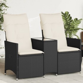 Sofá de jardín reclinable de 2 plazas con mesa ratán PE negro de vidaXL, Sofás de exterior - Ref: Foro24-365710, Precio: 206,...