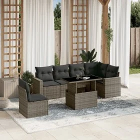 7-teiliges Gartensofa-Set mit grauen synthetischen Rattankissen von vidaXL, Gartensets - Ref: Foro24-3267310, Preis: 458,01 €...