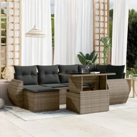 7-teiliges Gartensofa-Set mit grauen synthetischen Rattankissen von vidaXL, Gartensets - Ref: Foro24-3268680, Preis: 479,81 €...
