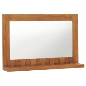 Espejo de pared con estante madera maciza de teca 60x12x40 cm