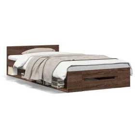 Oak brown engineered wood bed with drawer 90x190 cm by vidaXL, Beds and slatted bases - Ref: Foro24-3280789, Price: 130,80 €,...
