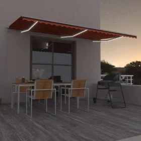 Retractable manual awning with orange and brown LED light 600x300 cm by vidaXL, Awnings - Ref: Foro24-3068965, Price: 499,03 ...