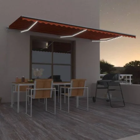 Retractable manual awning with orange and brown LED light 600x300 cm by vidaXL, Awnings - Ref: Foro24-3068965, Price: 499,03 ...