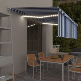 Manual retractable awning with blue and white LED lights 5x3 m by vidaXL, Awnings - Ref: Foro24-3069341, Price: 456,45 €, Dis...