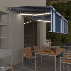 Manual retractable awning with blue and white LED lights 5x3 m by vidaXL, Awnings - Ref: Foro24-3069341, Price: 448,03 €, Dis...