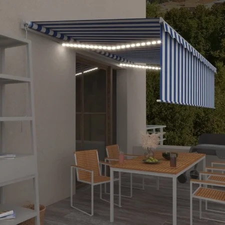 Manual retractable awning with blue and white LED lights 5x3 m by vidaXL, Awnings - Ref: Foro24-3069341, Price: 448,03 €, Dis...