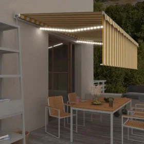 Retractable manual awning with yellow and white LED lights 5x3 m by vidaXL, Awnings - Ref: Foro24-3069343, Price: 446,24 €, D...