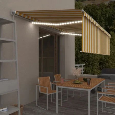 Retractable manual awning with yellow and white LED lights 5x3 m by vidaXL, Awnings - Ref: Foro24-3069343, Price: 446,24 €, D...