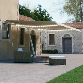 Manual retractable awning with LED light cream 500x300 cm by vidaXL, Awnings - Ref: Foro24-3069582, Price: 550,60 €, Discount: %