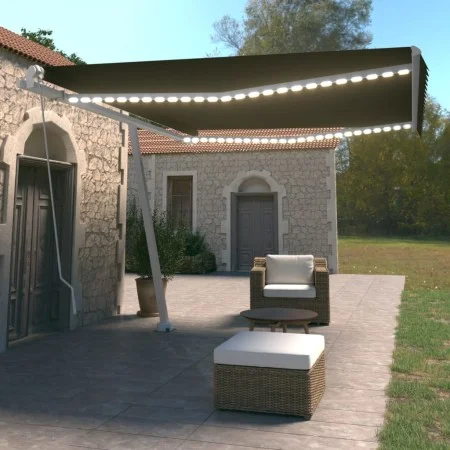Retractable manual awning with anthracite gray LED light 450x350 cm by vidaXL, Awnings - Ref: Foro24-3069644, Price: 530,14 €...