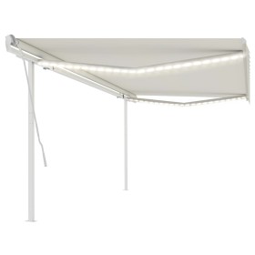 Manual retractable awning with LED light cream 5x3 m by vidaXL, Awnings - Ref: Foro24-3069982, Price: 538,64 €, Discount: %