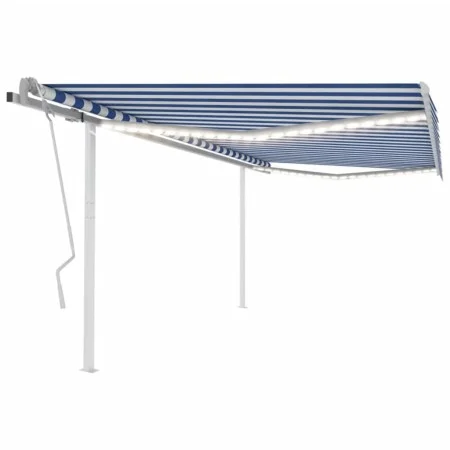 Manual retractable awning with blue and white LED light 4.5x3 m by vidaXL, Awnings - Ref: Foro24-3069961, Price: 479,84 €, Di...